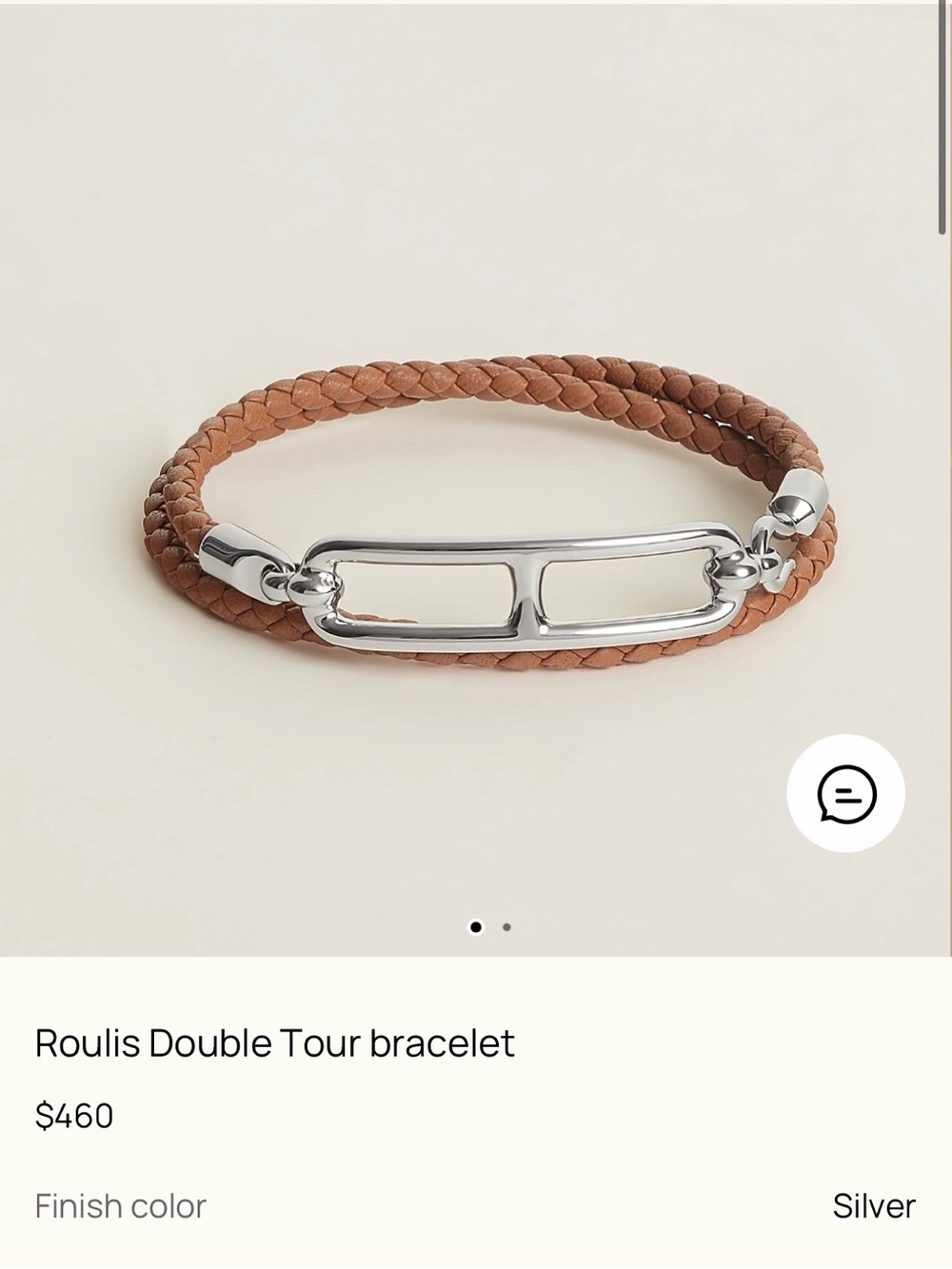 Hermès Roulis Double Tour Bracelet in Tan with Silver Hardware: Size T1